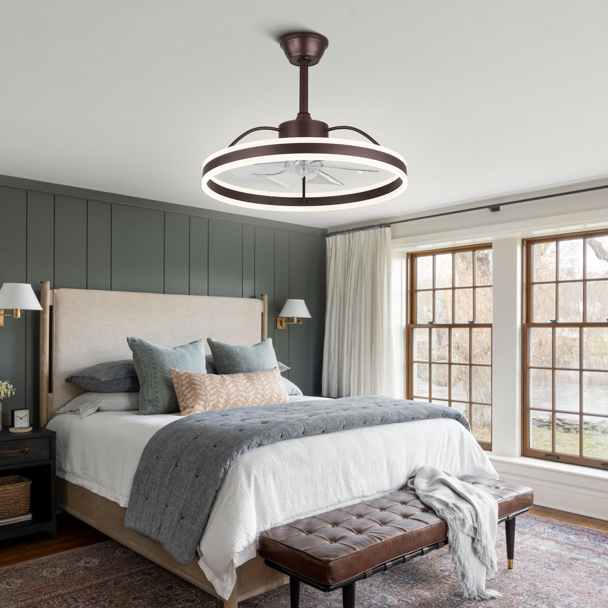 24" Modern Reversible Ceiling Fan with Dimmable Light, 6-Speed Ceiling Fan with Remote and APP Control