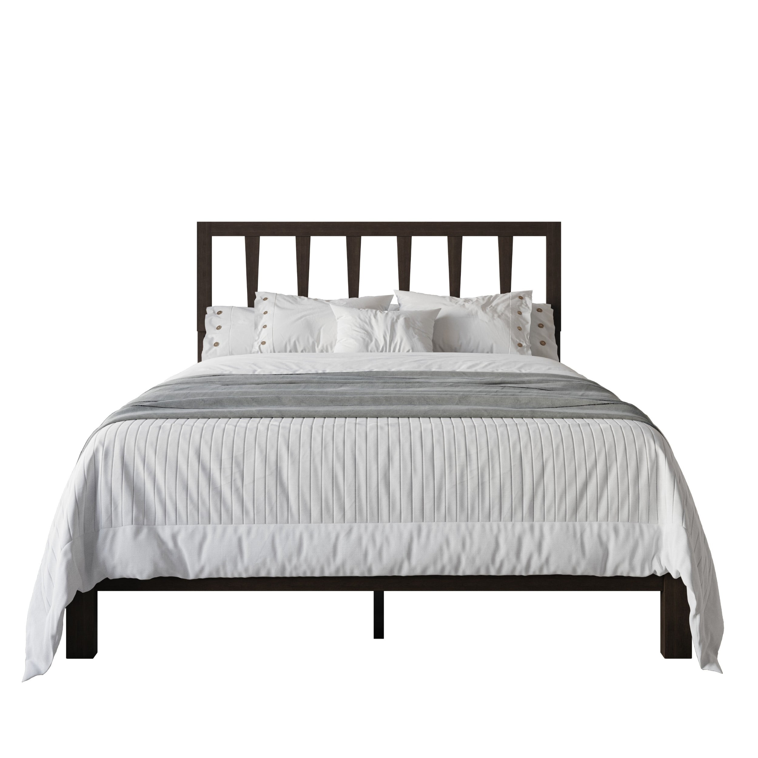 Home Design Elmira Full Wood Platform Bed with Adjustable Height Headboard & Durable Wood Construction, Cappuccino, Easy Assembly