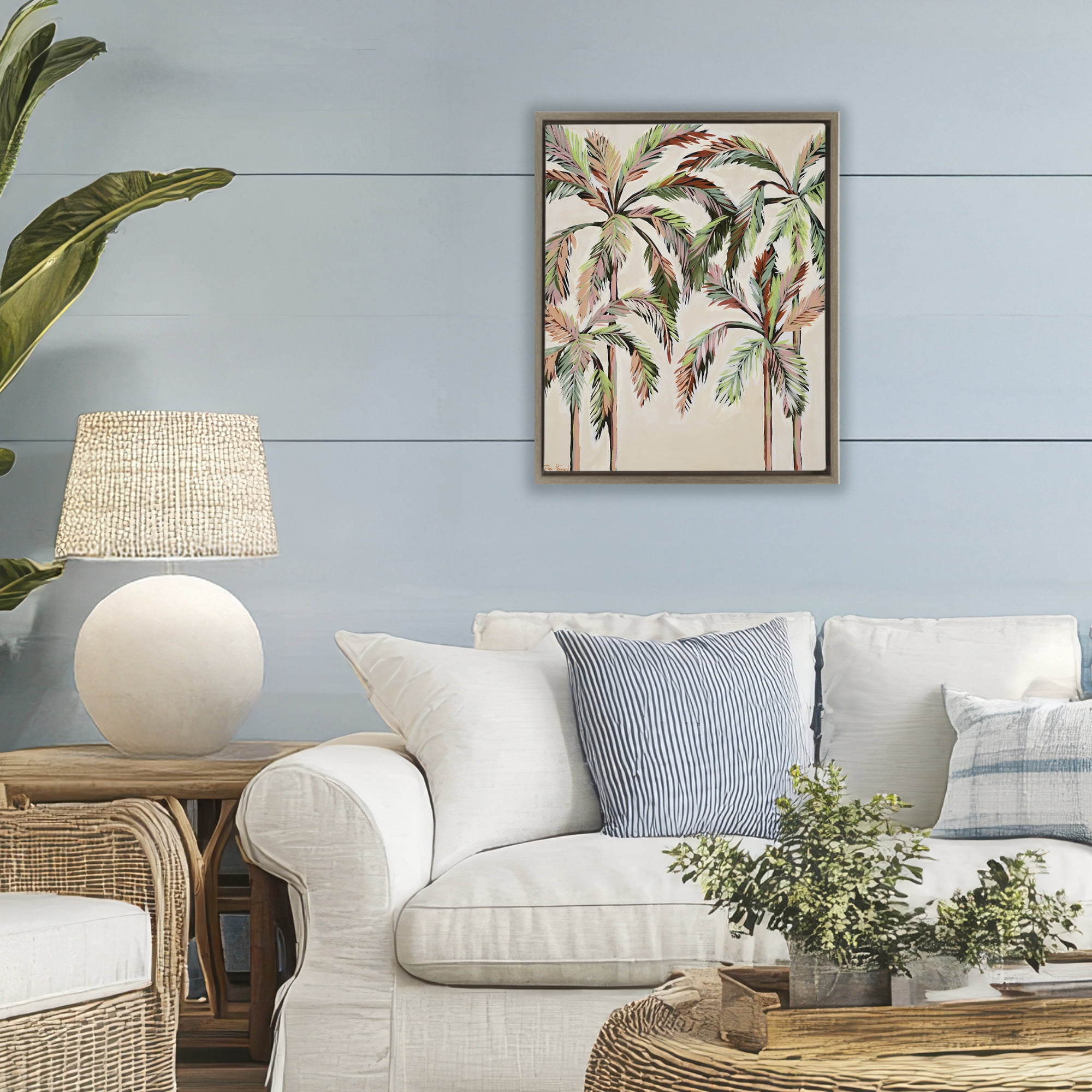 Stupell Industries Blushing Palm Tree Canopy Brown Framed Floater Canvas Wall Art, design by Dani Heyward