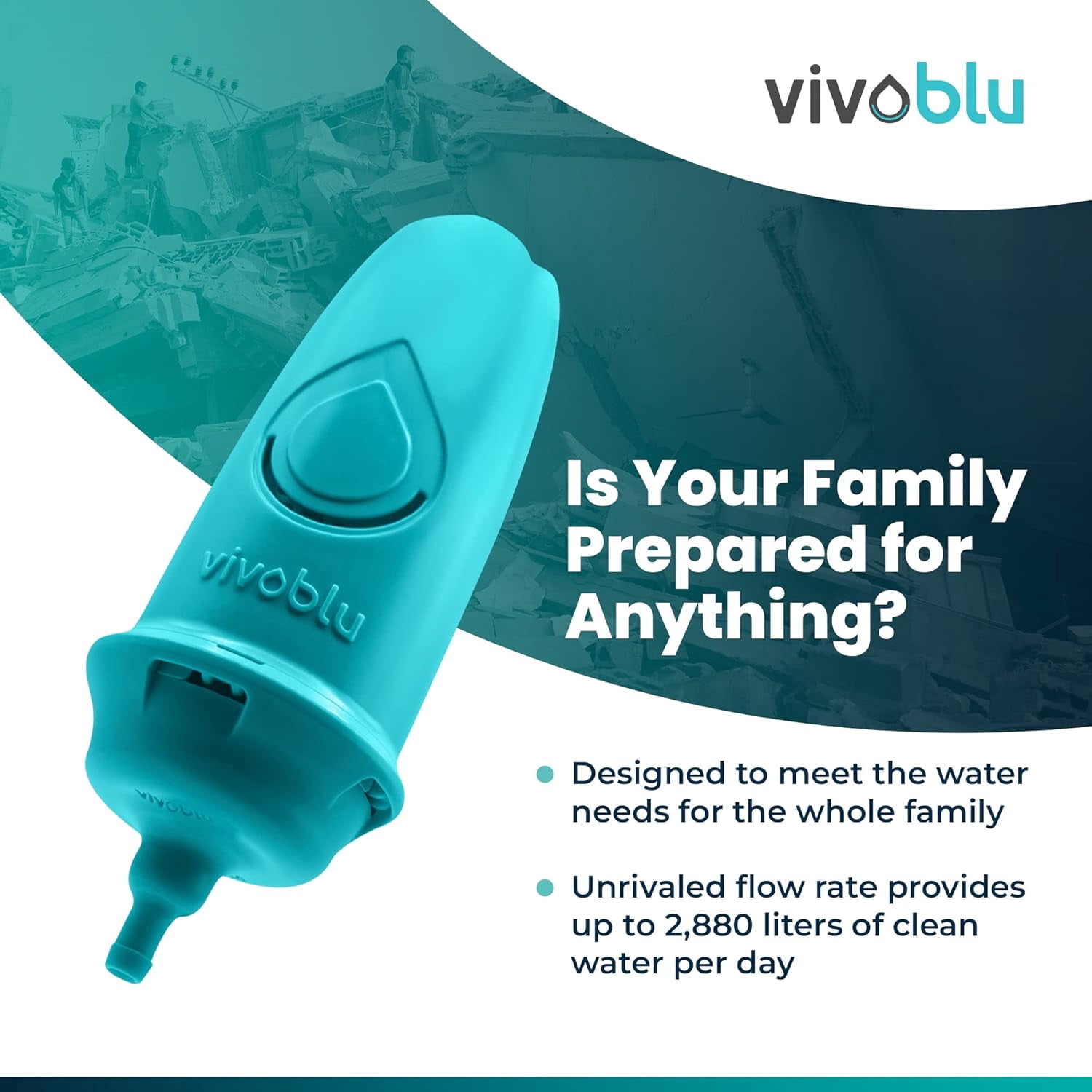 Vivoblu Family Survival System - Portable Emergency Preparedness Purifier Kit for Camping, Disaster Relief, and Outdoor Adventures