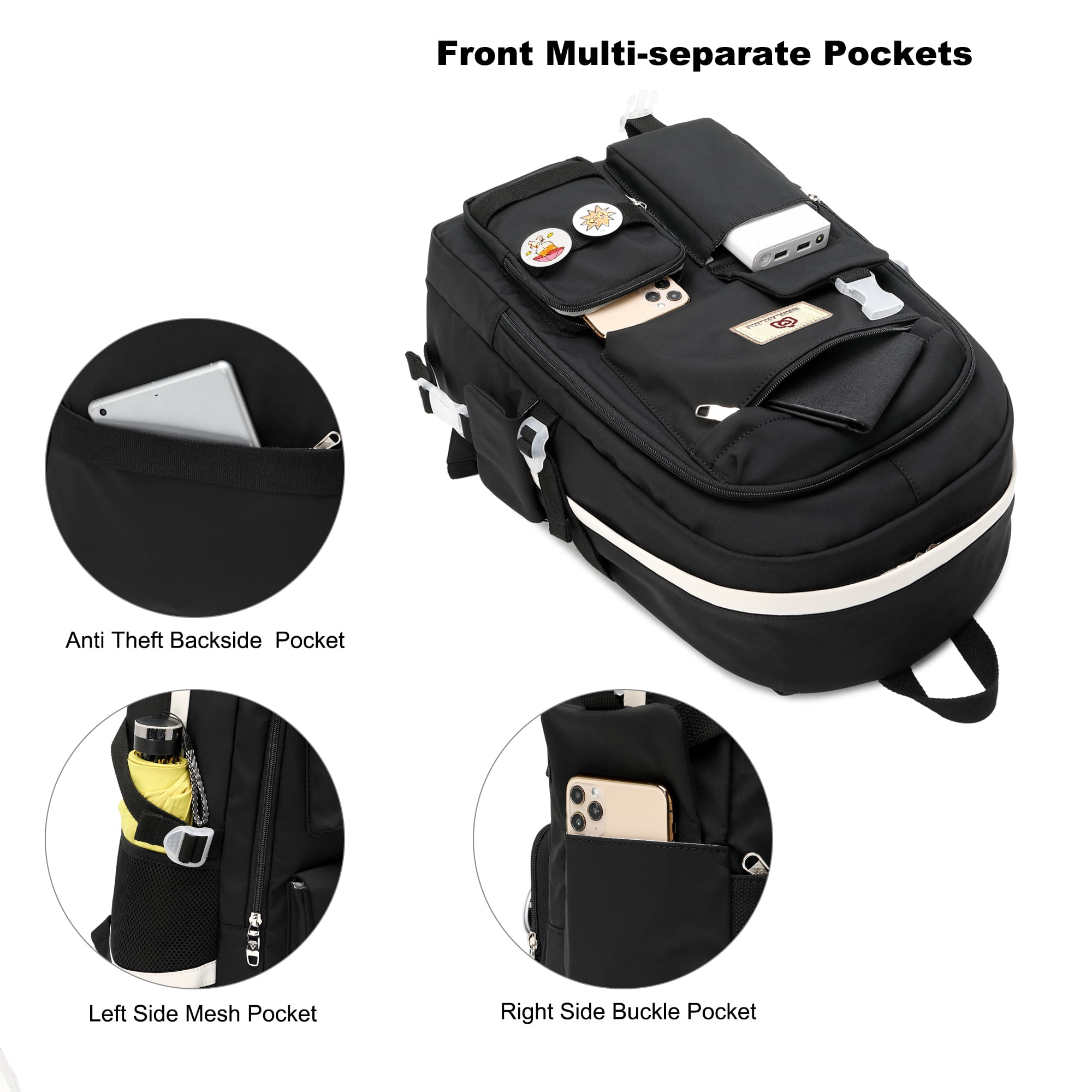 AO ALI VICTORY Laptop Backpacks 15.6 Inch School Bag College Backpack for Girls  Backpack Anti Theft Travel Daypack Large Bookbags for Teens Girls Women Students (Black)
