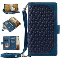 for Samsung Galaxy A32 5G 6.5" Wallet Case, Luxury PU Leather Folio Flip Protective Cover with Wrist Strap [Credit Card Holder ] [Zipper Pocket] [Kickstand Function] Magnetic Case,Blue