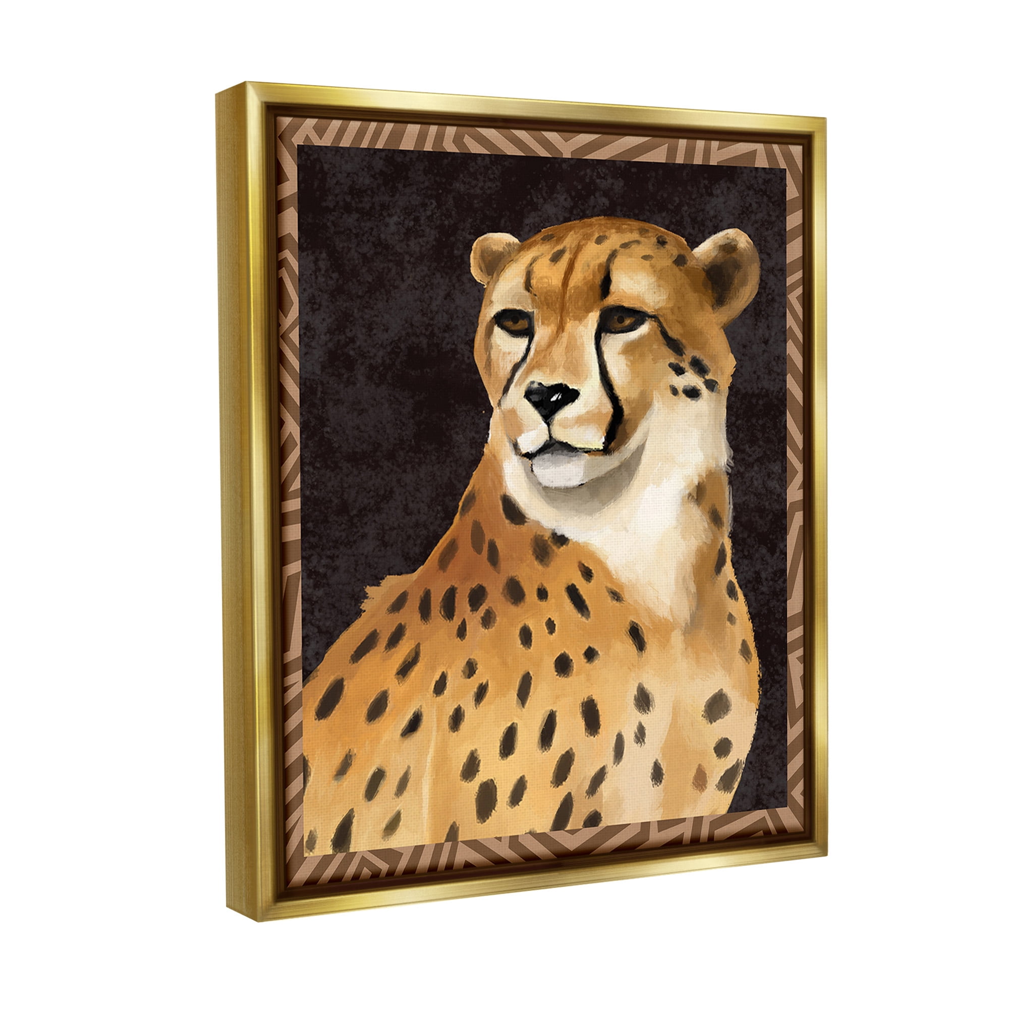 Stupell Industries Leopard with Geometric Border Animals & Insects Painting Gold Floater Framed Canvas Art Print Wall Art, 25 x 31