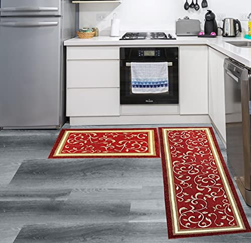 Coz Carvapet 2 Piece Non-Slip Kitchen Mat Rubber Backing Doormat Runner Rug Set 