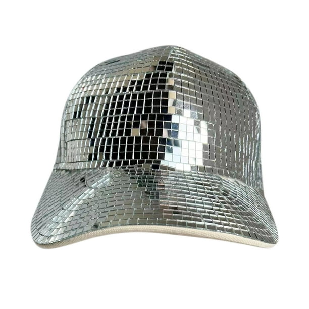 Sombrero de bola de discoteca con espejo, sombrero de bola de espejo, sombrero de baile, moda con lentejuelas, gorra con visera brillante, gorra de di