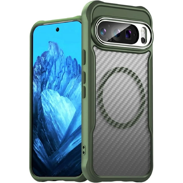 KOMI for Google Pixel 9 / 9 Case,Google 9 case Pixel 9 Phone Case Flexible TPU+PU Slim Translucent Hard Plastic Phone Case Military Grade Drop Protection Phone Cover for Google Pixel 9 Pro (Green)