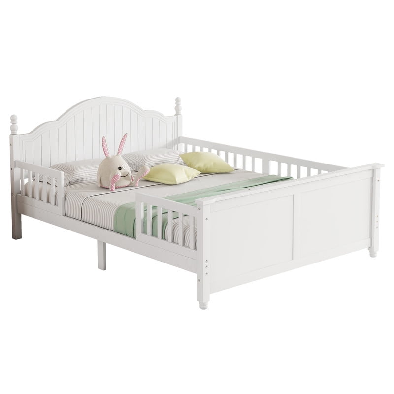 Mirightone Wood Platform Bed with Headboard and Footboard,Wood  Full Size Bed Frame with Detachable Rails, White