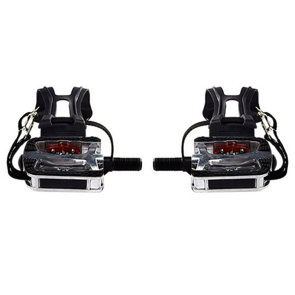 SPD Pedals for Spin Bike with Toe Cages for Clip Pedals Indoor Exercise Cycling Platform Pedals 9/16 inch