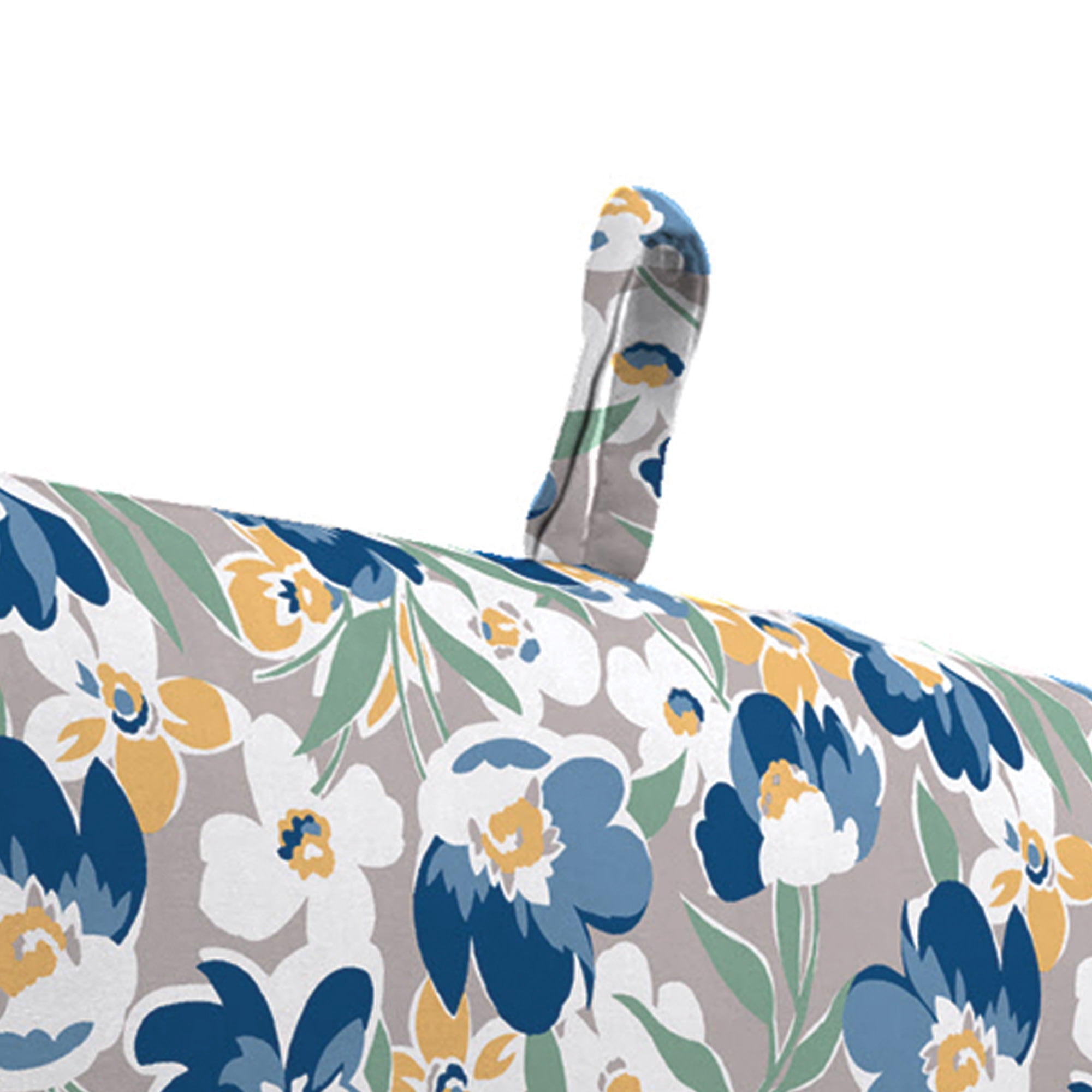 Jordan Manufacturing 44" x 22" Jean Alloy Gray Floral and Celosia Alloy Blue Crosshatch Reversible Rectangular Outdoor Chair Cushion with Ties and Hanger Loop