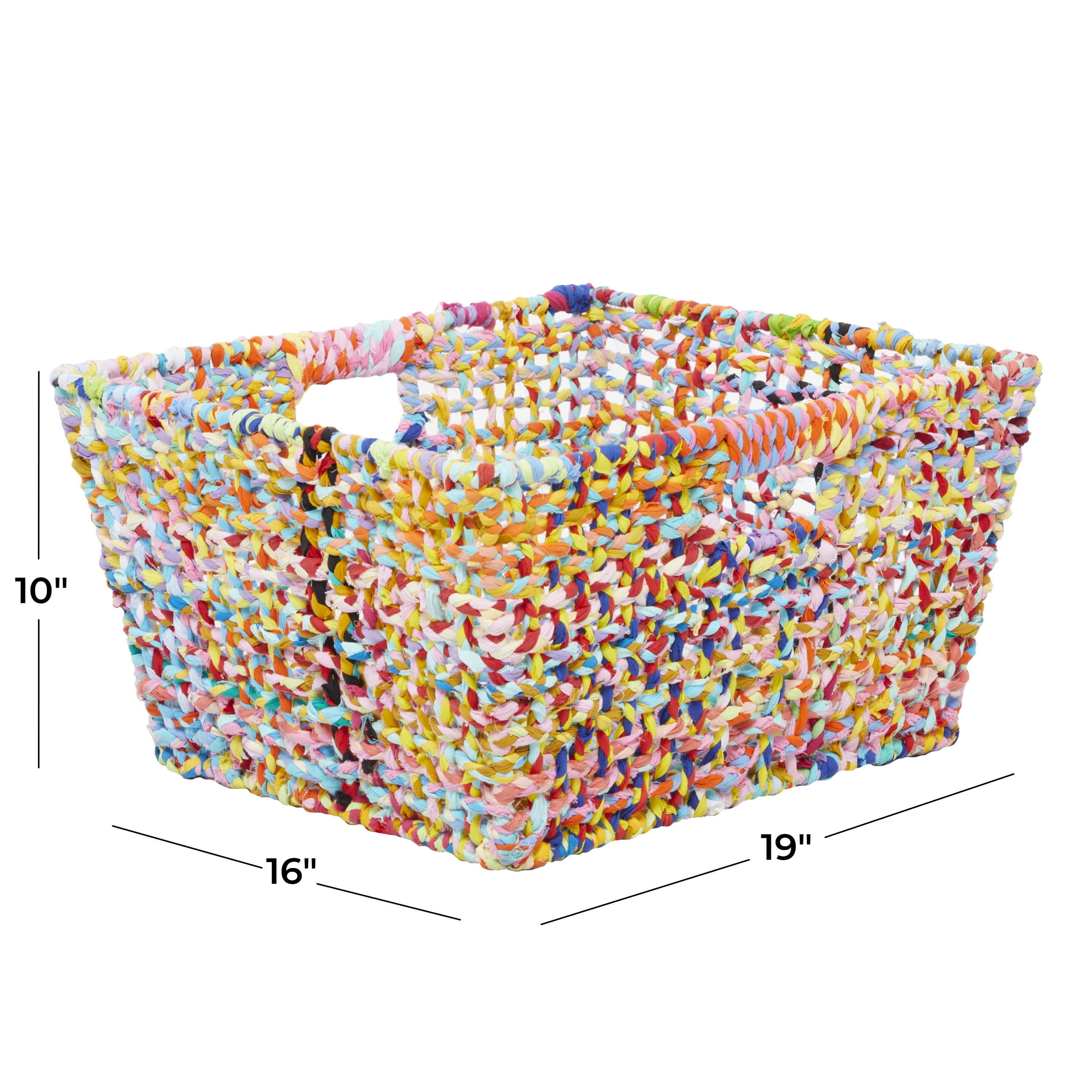 CosmoLiving by Cosmopolitan 19" x 10" Multi Colored Cotton Handmade Storage Basket with Handles, 1-Piece