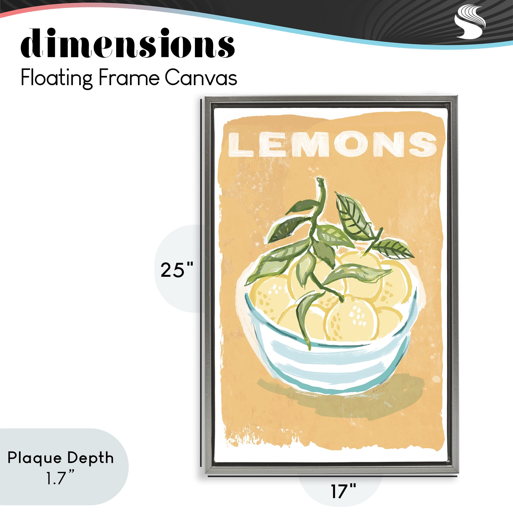 Stupell Industries Lemon Twist Motif Gray Framed Floater Canvas Wall Art, design by Chad Barrett