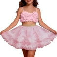 thumbnail image 4 of Huowey Girls Layered Tutu Skirt Princess Party Tiered Dancewear Lace Tirm Solid Color Mesh Ballet Tulle Skirts Dailiwear,Pink,3-8岁, 4 of 4