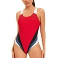 thumbnail image 2 of Plus Size One Piece Jumpsuit Swimsuit for Women Tank Bathing Suit Color Block Bikini Slimming 2024 Sporty Swimwear Red XXL, 2 of 8