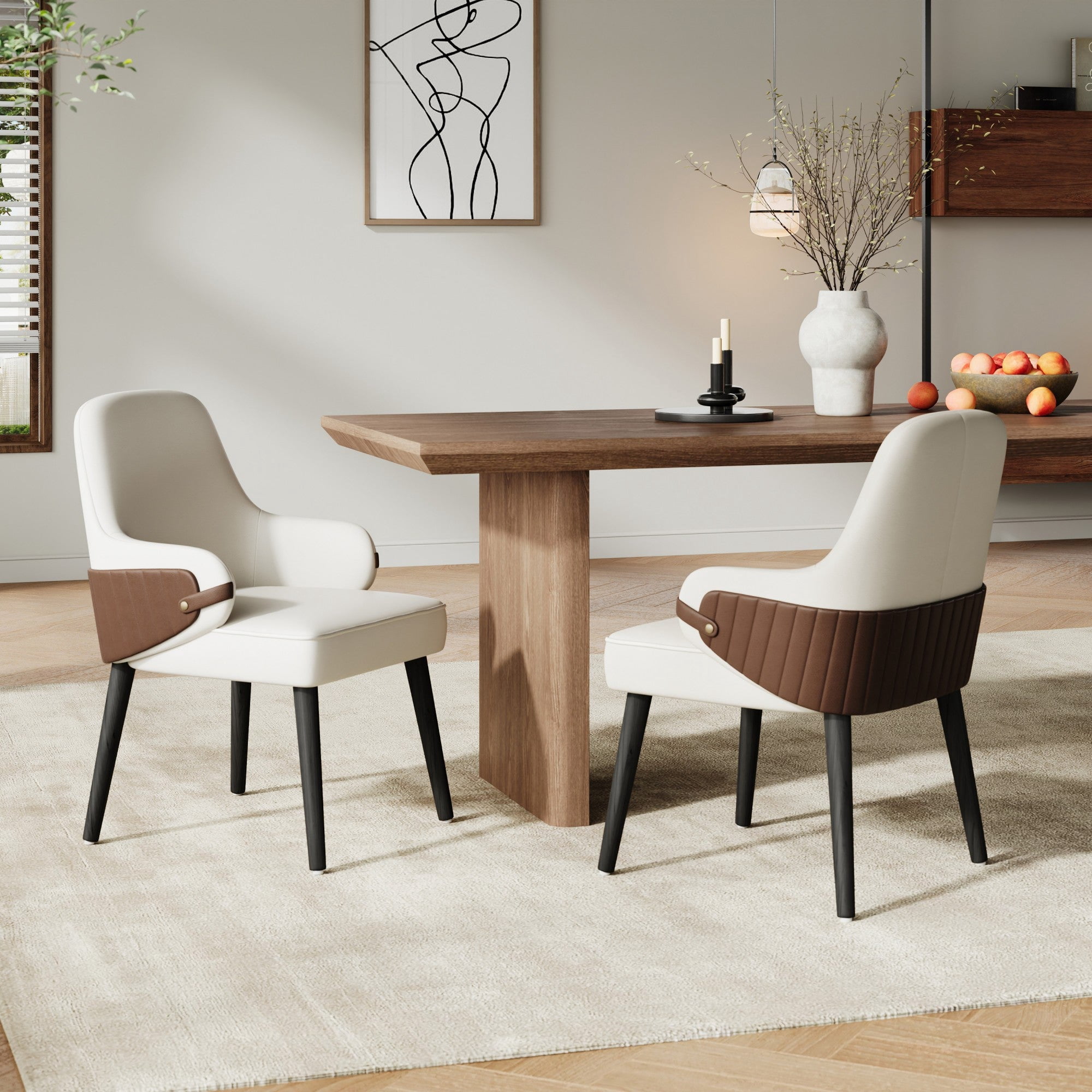 Sailvan Dining Chair Set of 2,Two-Tone Fabric Armchair with Sturdy Wood Frame,Modern Accent Chairs for Dining Room,300lbs Beige&Brown