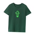 thumbnail image 3 of Camiseta de mujer de verano con cuello redondo y cuello redondo suave para vacaciones y camping Verde, 3 of 7