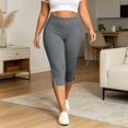thumbnail image 4 of Hueook 3x Capris For Women Fashion Athleisure Women's Plus Size Yoga Pants Capris Solid Color Elastic Waist Gray 5X, 4 of 8