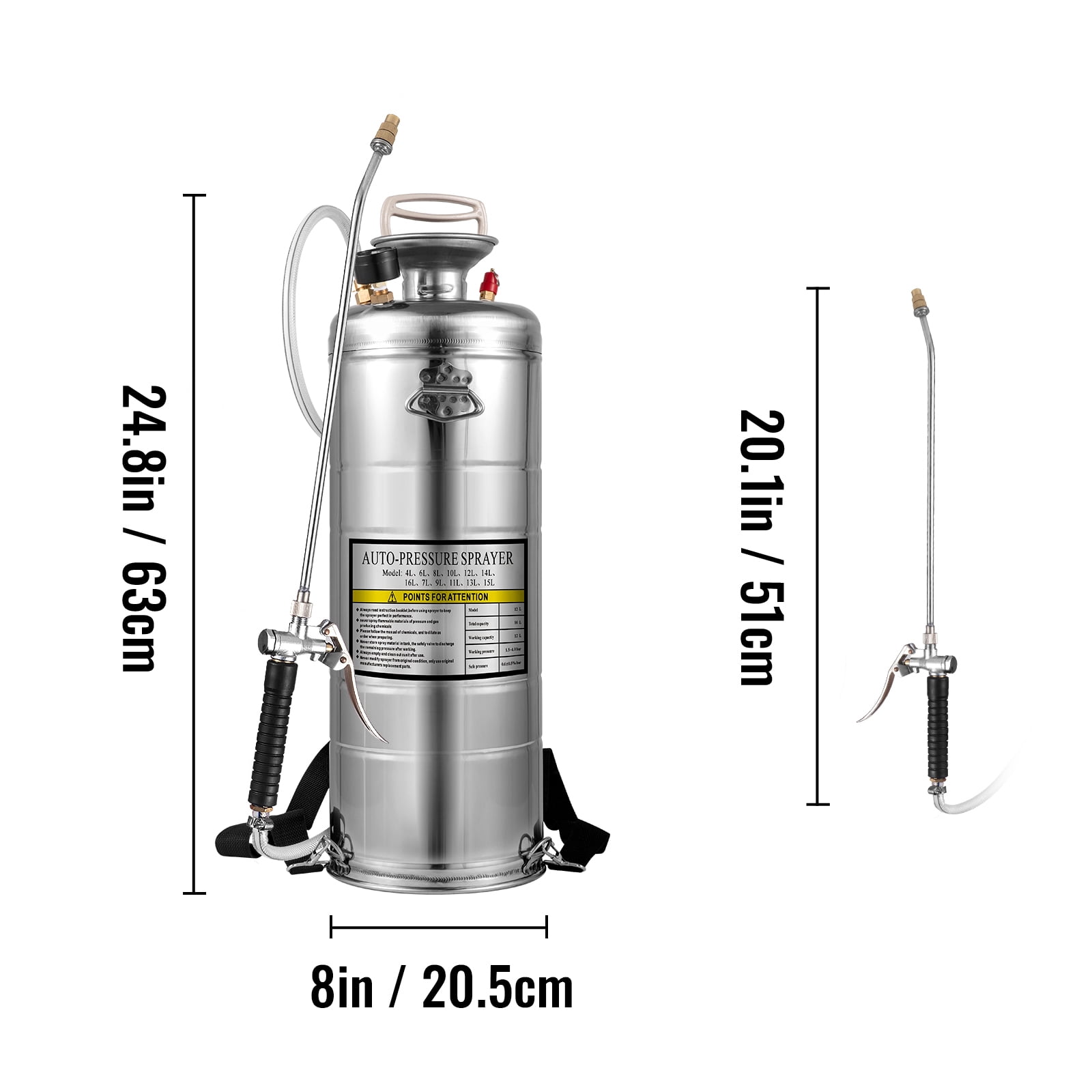 SKYSHALO 3.5Gal Stainless Steel Sprayer Hand Pump, with Pressure Gauge & Safety Valve