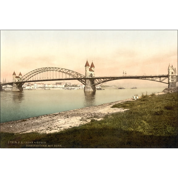 24"x36" Gallery Poster, Rhine river Bridge, Bonn, Germany 1890 photochrom