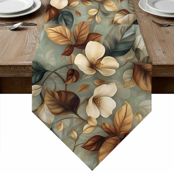 Table Runners 48 Inches Long, Boho Vintage Flower Cotton Linen Kitchen Dining Coffee Table Runner for Party Home Decor, Farmhouse Botanical Floral Leaf Tabletop Dresser Scarves Runner 13x48 Inch