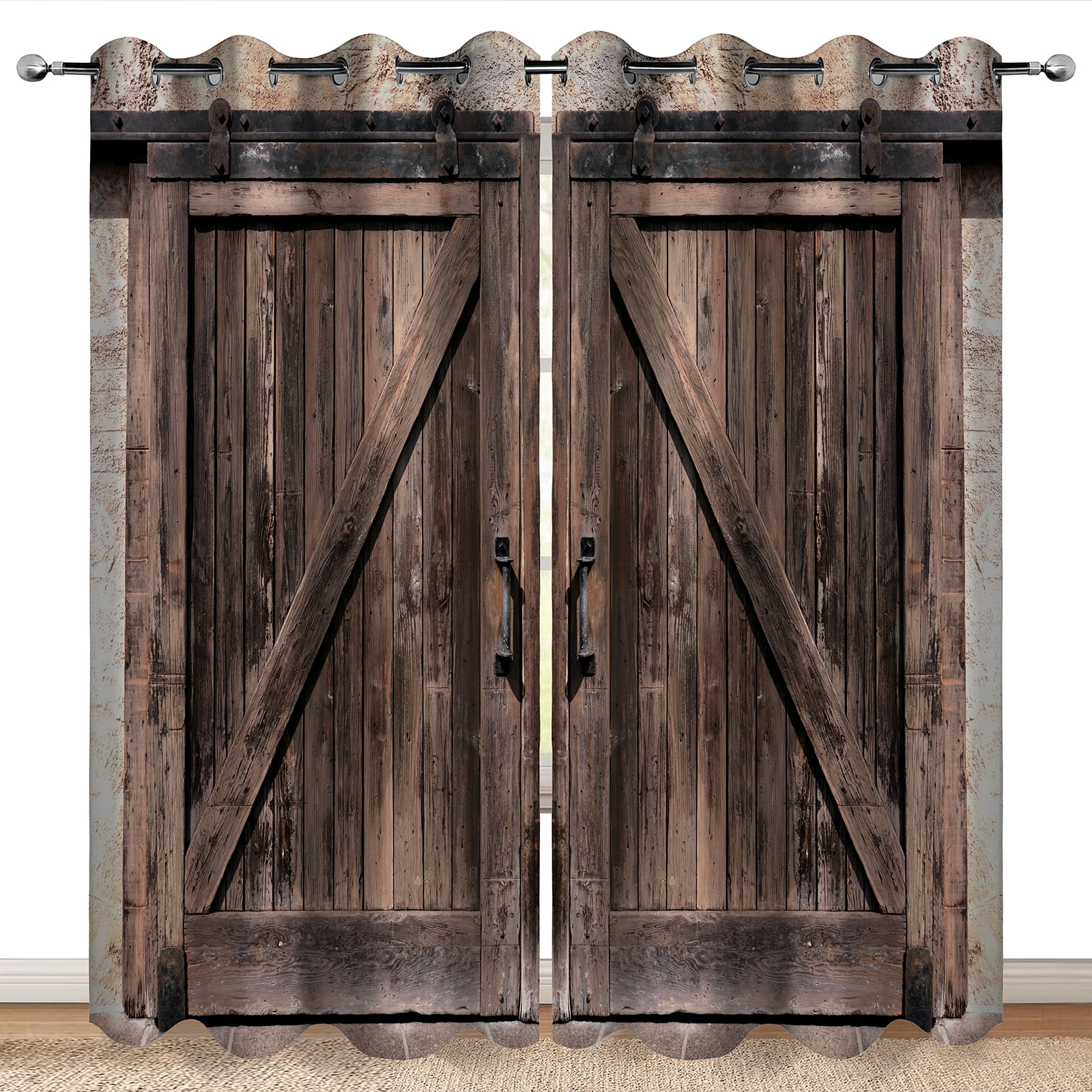 Rustic Wood Barn Door Blackout Curtains Vintage Vintage Brown Home