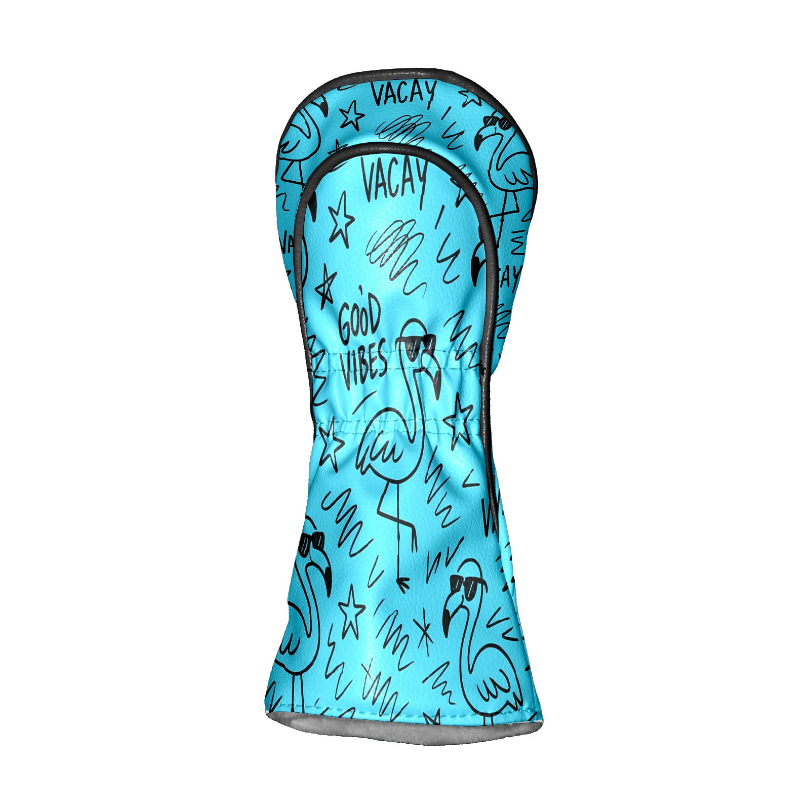 Golf Club Head Covers - Blue Flamingos Vacay Design, Premium PU Leather Driver Hybrid Headcovers with Velvet Lining, Waterproof Golf Gifts for Men Women