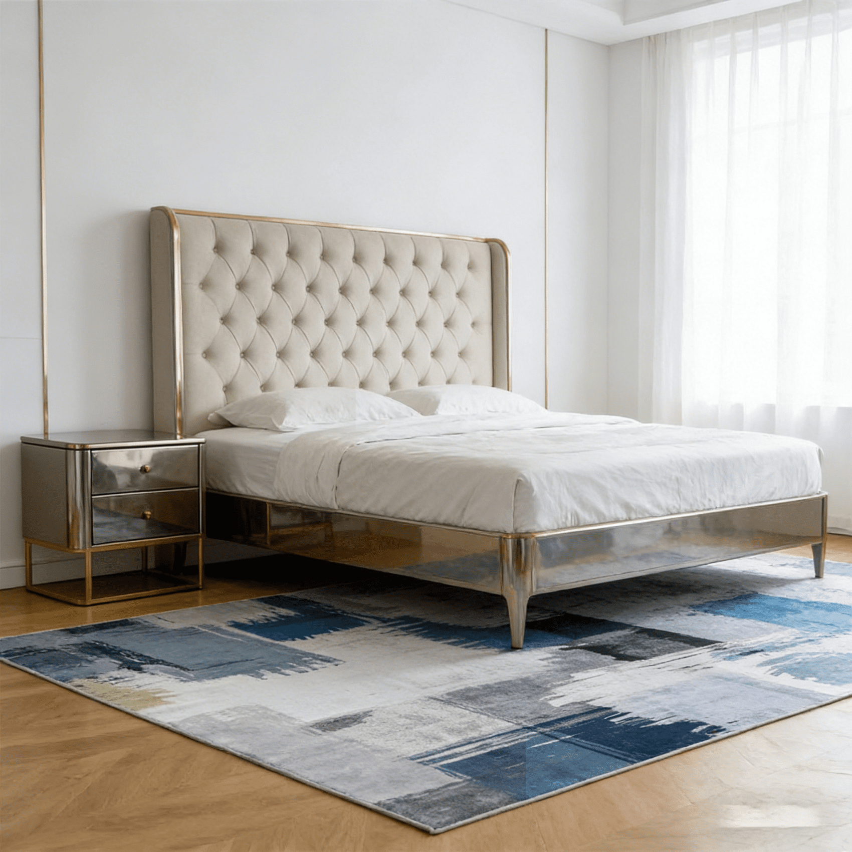 Orhopui Washable Area Rug for Living Room Blue+Gray, 4'x6' Non-Slip Neutral Abstract Indoor Rug - Soft Low Pile & Stain Resistant Carpet for Bedroom, Office, Dining Room, Nursery & Kitchen