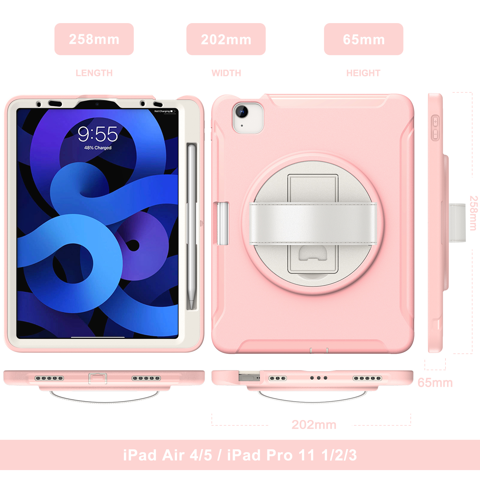 For iPad Air 11 Inch 2026/2025/2024 Case with Pencil Holder, Military Grade Shockproof Kickstand Handle Strap Anti-Scratch Kids Friendly Bumper Tablet Case Cover for Apple iPad Air 11" M4 M3 M2