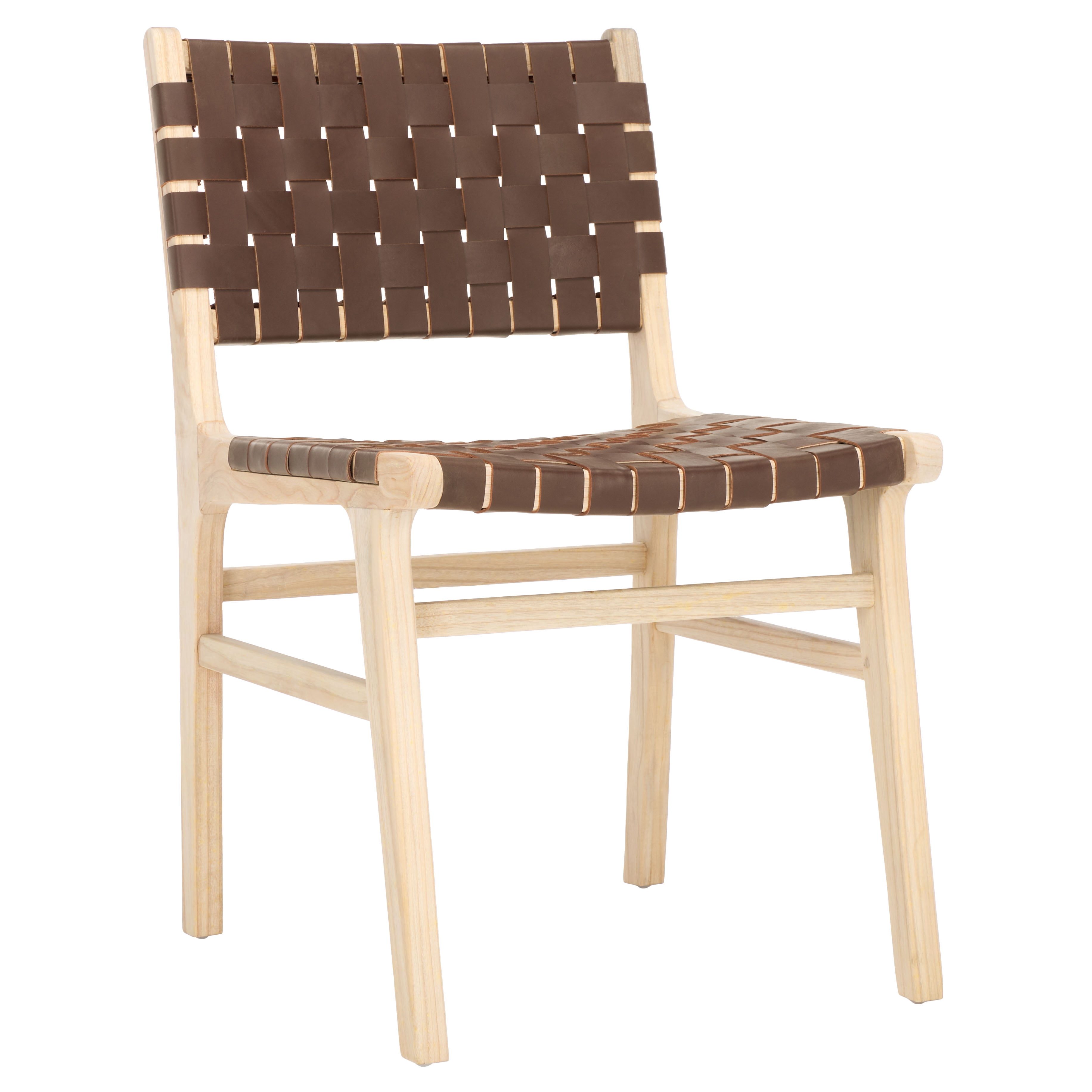 SAFAVIEH Taika Contemporary Leather Solid Dining Side Chair, Cognac/Light Natural (Set of 2)