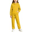 thumbnail image 3 of Girls 2 Piece Pullover Hoodie and Sweatpants Set Solid Color Long Sleeve Outfit with Kangaroo Pocket for Cozy Fall Winter School Daily Wear, 3 of 6