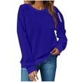 thumbnail image 2 of Fanxing Fleece Sweatshirts for Women Oversized Crew Neck Hoodless Pullover Fall Winter Teen Girl Preppy Cute Clothes Blue XL, 2 of 4