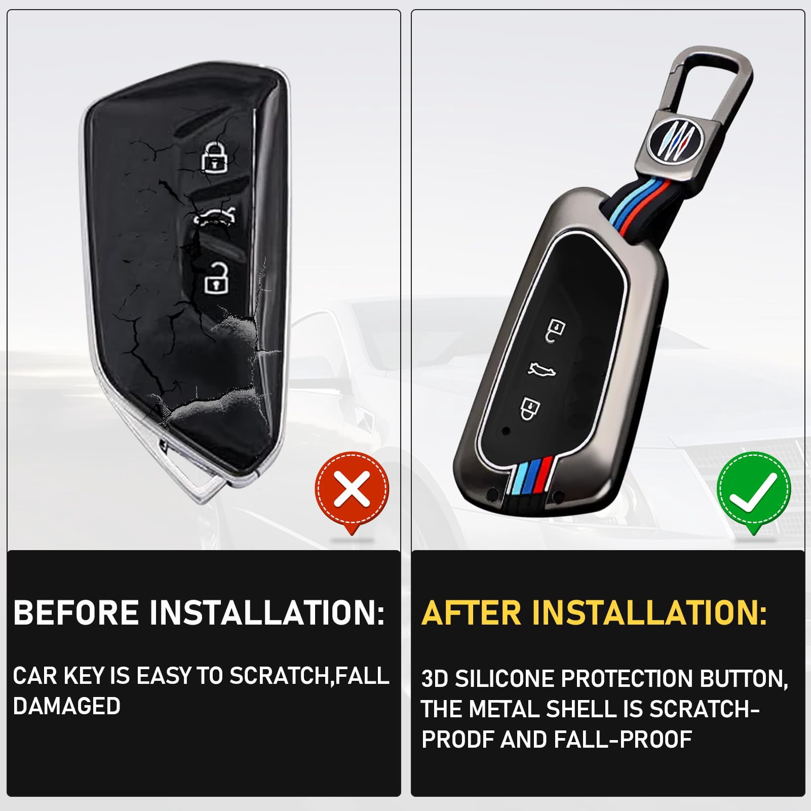 Compatible with Volkswagen Key Fob Cover Atlas Golf ID.4 Atlas Cross Sport,2022-2024 Golf ID.4 2024 2025 Atlas Cross Sport/Atlas Key Fob Case,Metal Shell & Soft Silicone Protection
