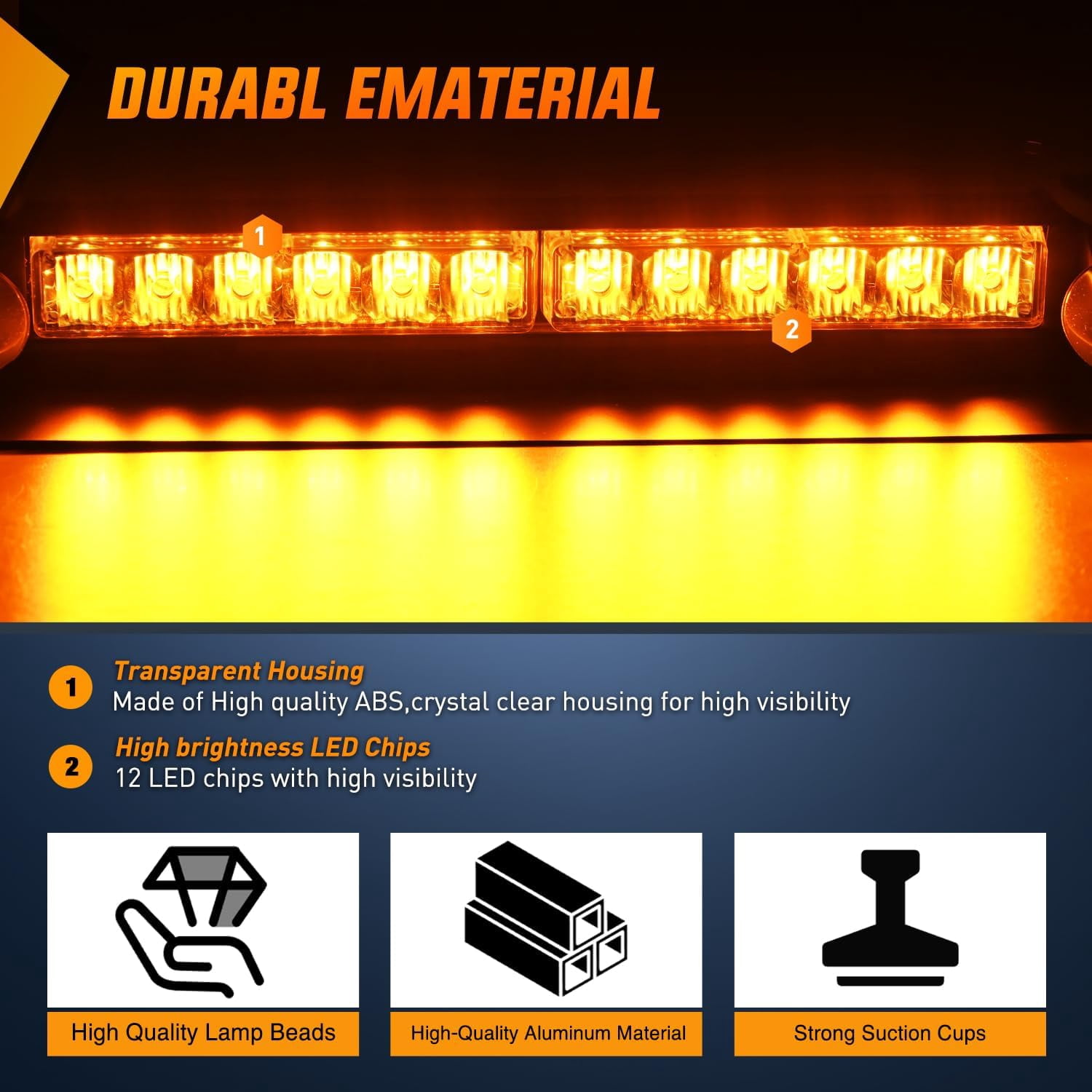 Nilight 12LED Traffic Advisor Strobe Light Bar Amber Emergency Warning Hazard Safety Dash Front/Rear Windshield Flashing Lights