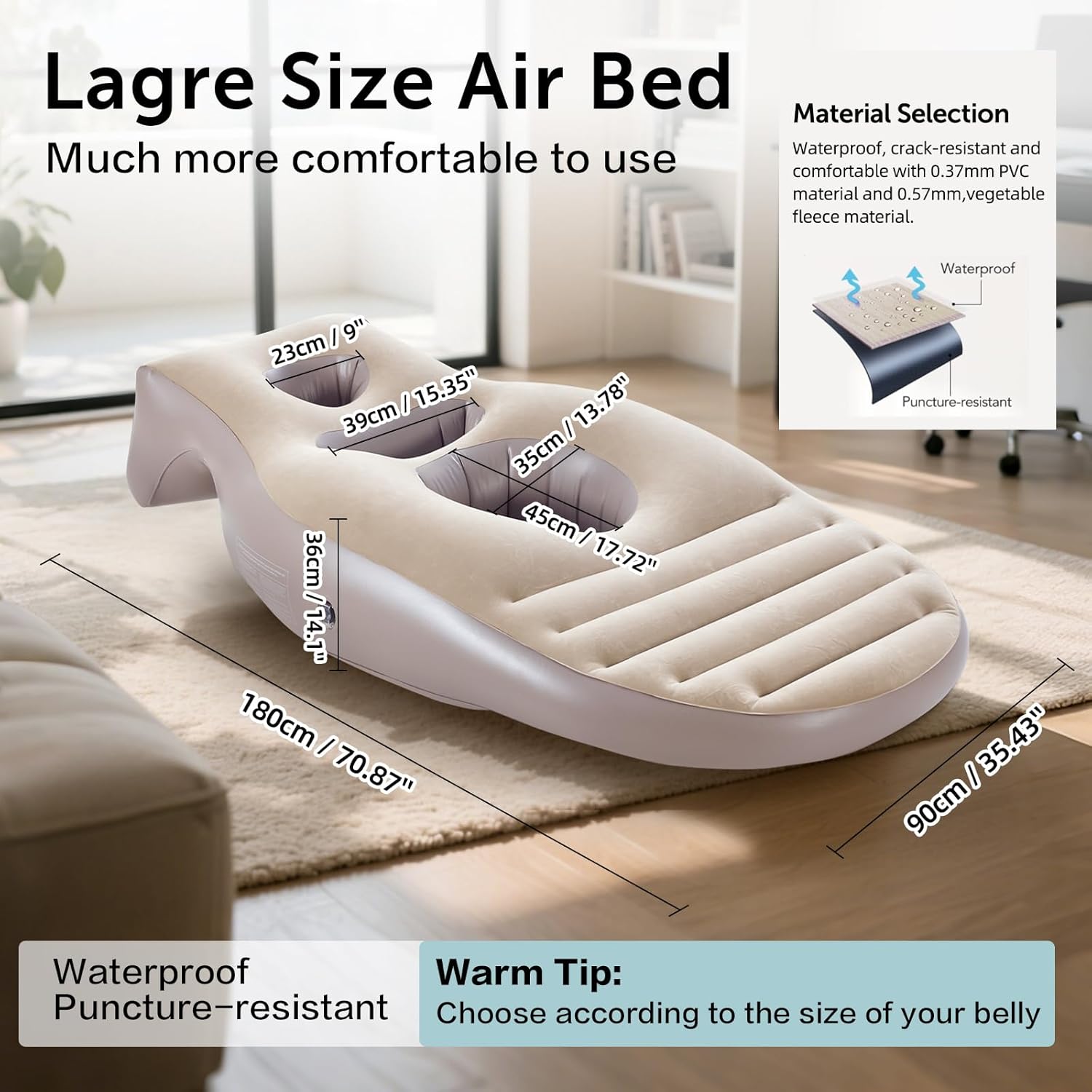 Aorsher Upgraded 70.87” Inflatable Pregnancy Pillow with Belly Hole, Portable Travel Maternity Pillow for Belly Support, Stomach Sleeping, Water Pool Float & Yoga Mat, Pregnancy Resting Must Haves