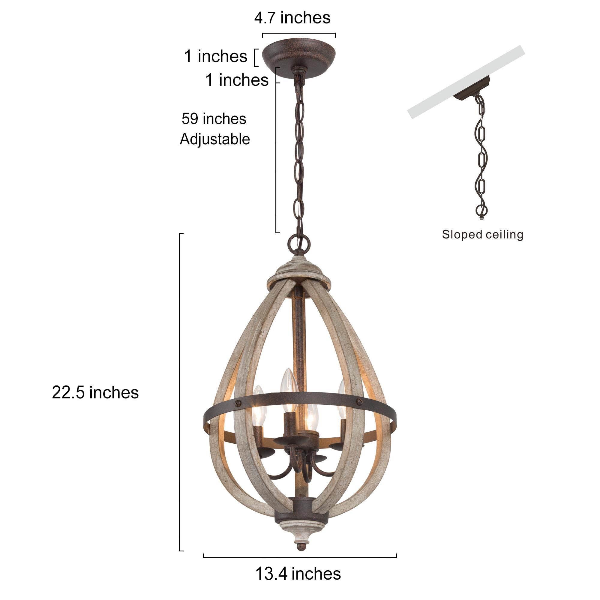 LNC 4-Light Rusty Bronze and Distressed Wood Farmhouse LED Kitchen Island Chandelier