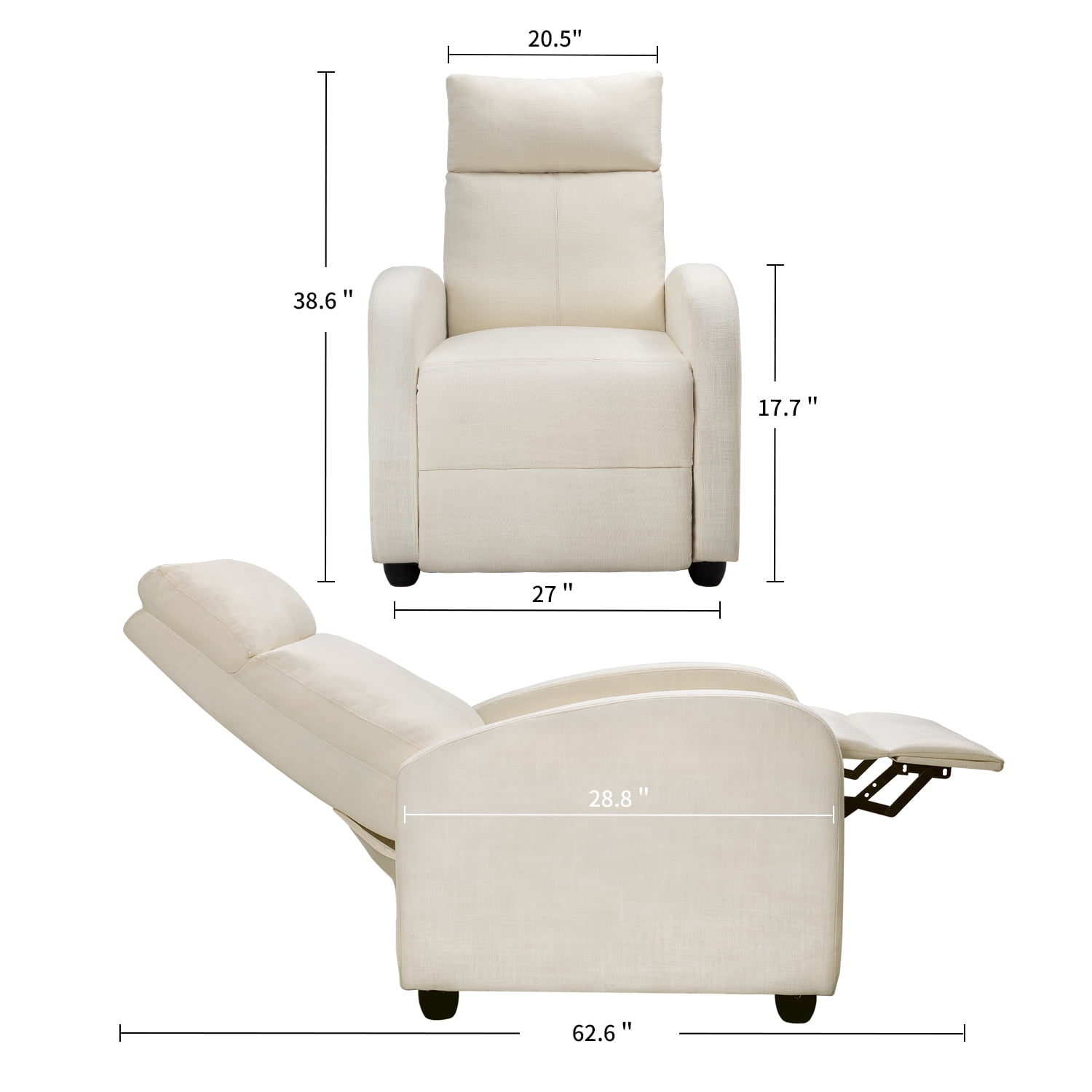 Vineego Home Theater Recliner with Padded Seat and Backrest, Beige Fabric