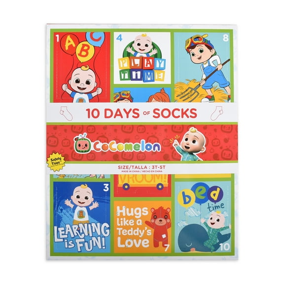 Cocomelon Toddler 10 Days of Socks, 10-Pack, Sizes 2T-5T