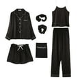 thumbnail image 2 of FRSASU Pajama Sets for Women Clearance，Women'S Homewear Pajamas Sets Faux Silk Pyjama Nightwear Sleepwear Seven Pc Sets Black 8(L), 2 of 3