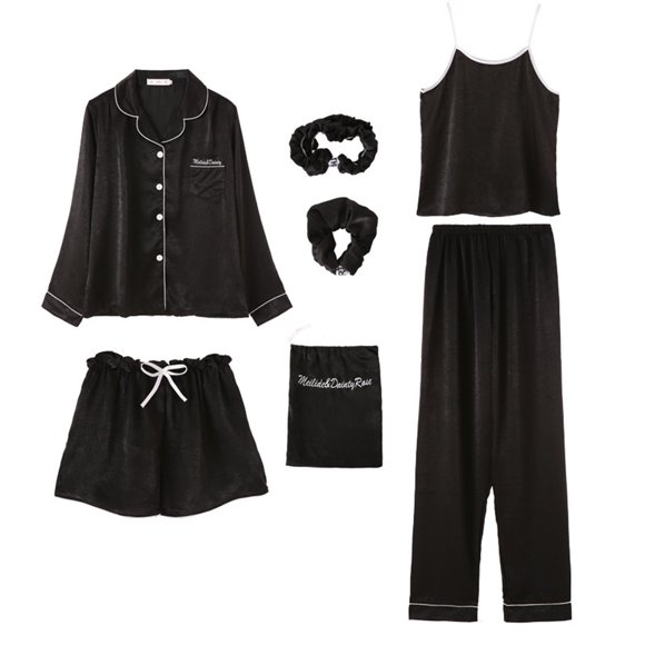 Teissuly Womens Pajamas Homewear Pajamas Sets Faux Silk Pyjama Nightwear Sleepwear Seven PC Sets