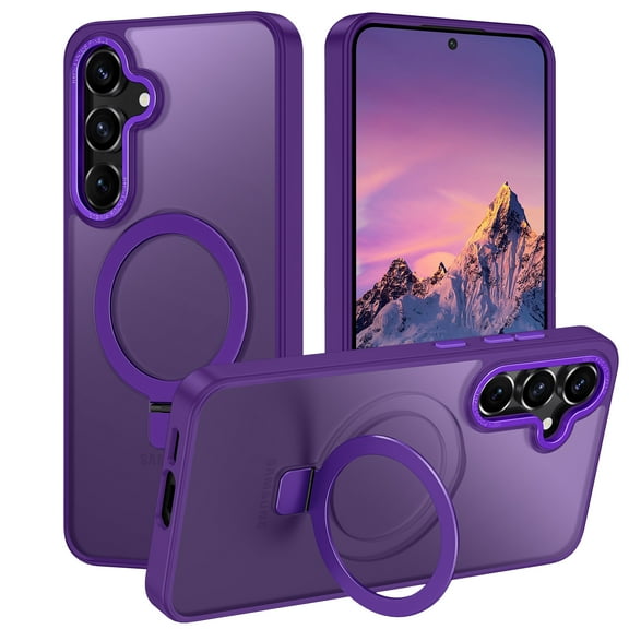 CASEFIV for Samsung Galaxy S24 FE Case,with Magnetic Invisible Stand [Military Drop Protection] [Compatible with MagSafe] Shockproof Slim Translucent Anti-Slip,Purple