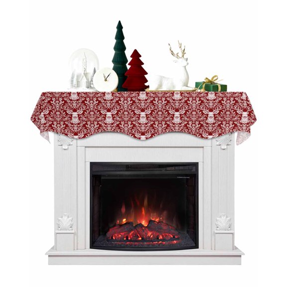 Red Elk Boho Fireplace Mantel Scarf Table Runner, Vintage Ethnic Botanical Abstract Winter Garland Mantel Top Tablerunners Dresser Scarves Cover Decorations for Windows Party Living Room 90''x17''
