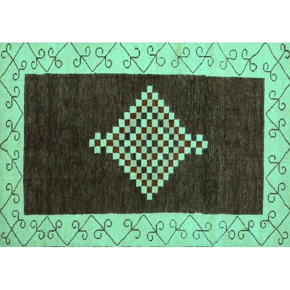 Ahgly Company Machine Washable Indoor Rectangle Abstract Turquoise Blue Modern Area Rugs, 2' x 5'