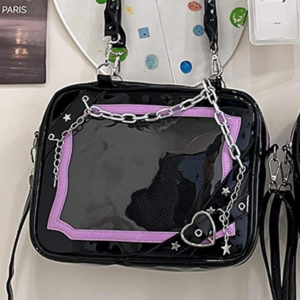 Jiibva Kawaii Ita Bag, Cute Y2k Star Heart Messenger Bag with Metal Chain, Aesthetic Tote Shoulder Crossbody Purse for Women individual(s)