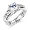 thumbnail image 2 of Wellingsale Ladies Solid 14k White Gold Polished CZ Cubic Zirconia Round Cut Engagement Ring with Side Stones and Wedding Band Two Bridal Set - Size 6.5, 2 of 6