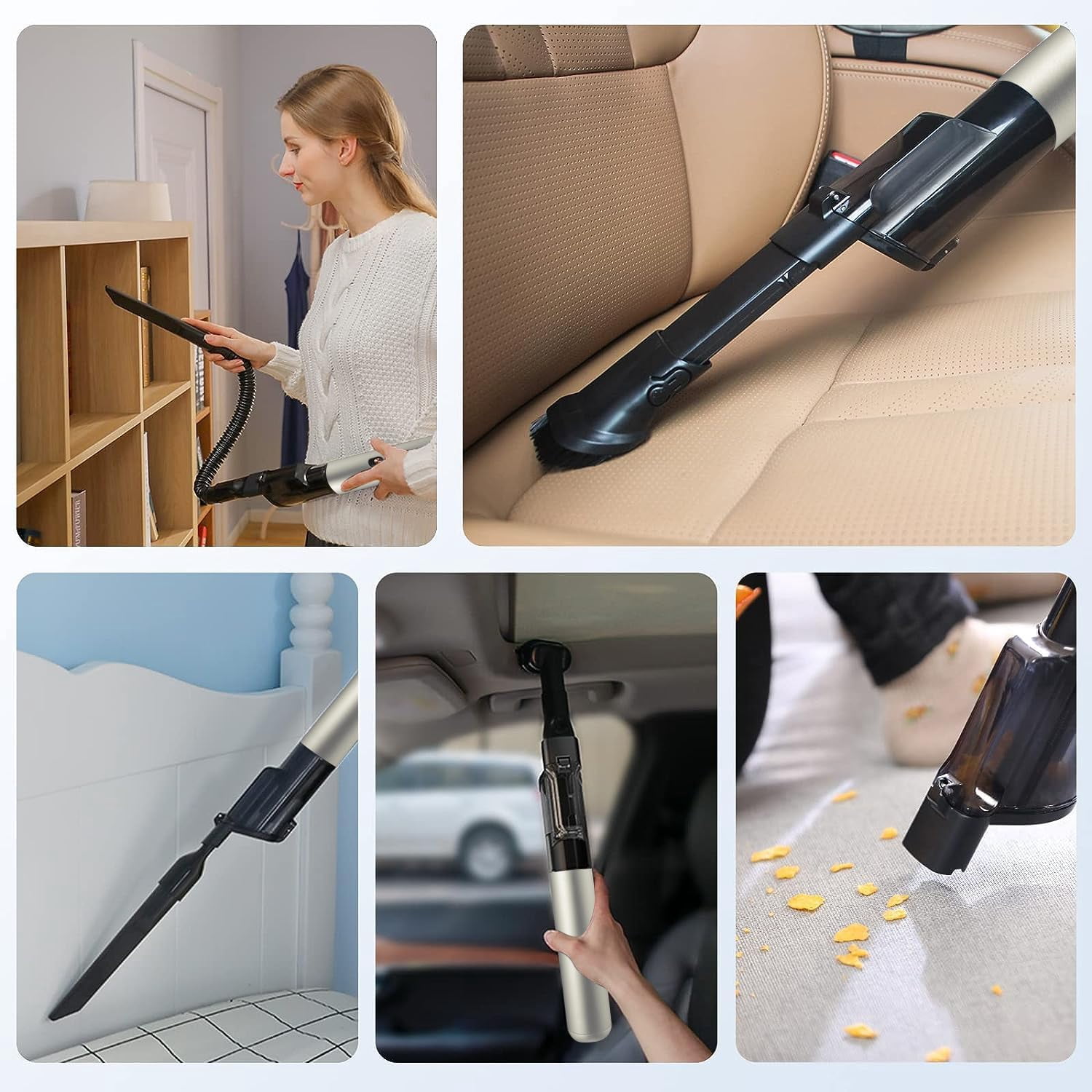 Handheld Vacuum Cordless Rechargeable Portable 16000pa Strong Suction and High Power, Hand Vacuum Cordless with 10-20 Mins Long Runtime Lightweight Hand Vacuum for Car Pet Hair Home Office