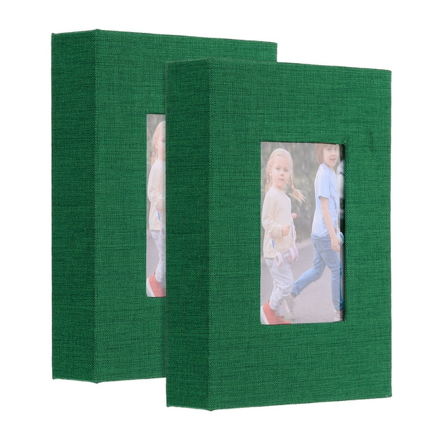 Álbum de Fotos Pequeño de 2 Piezas, Libro de Imágenes con Cubierta de Lino de 4x6 que Sostiene 52 Fotos, Verde