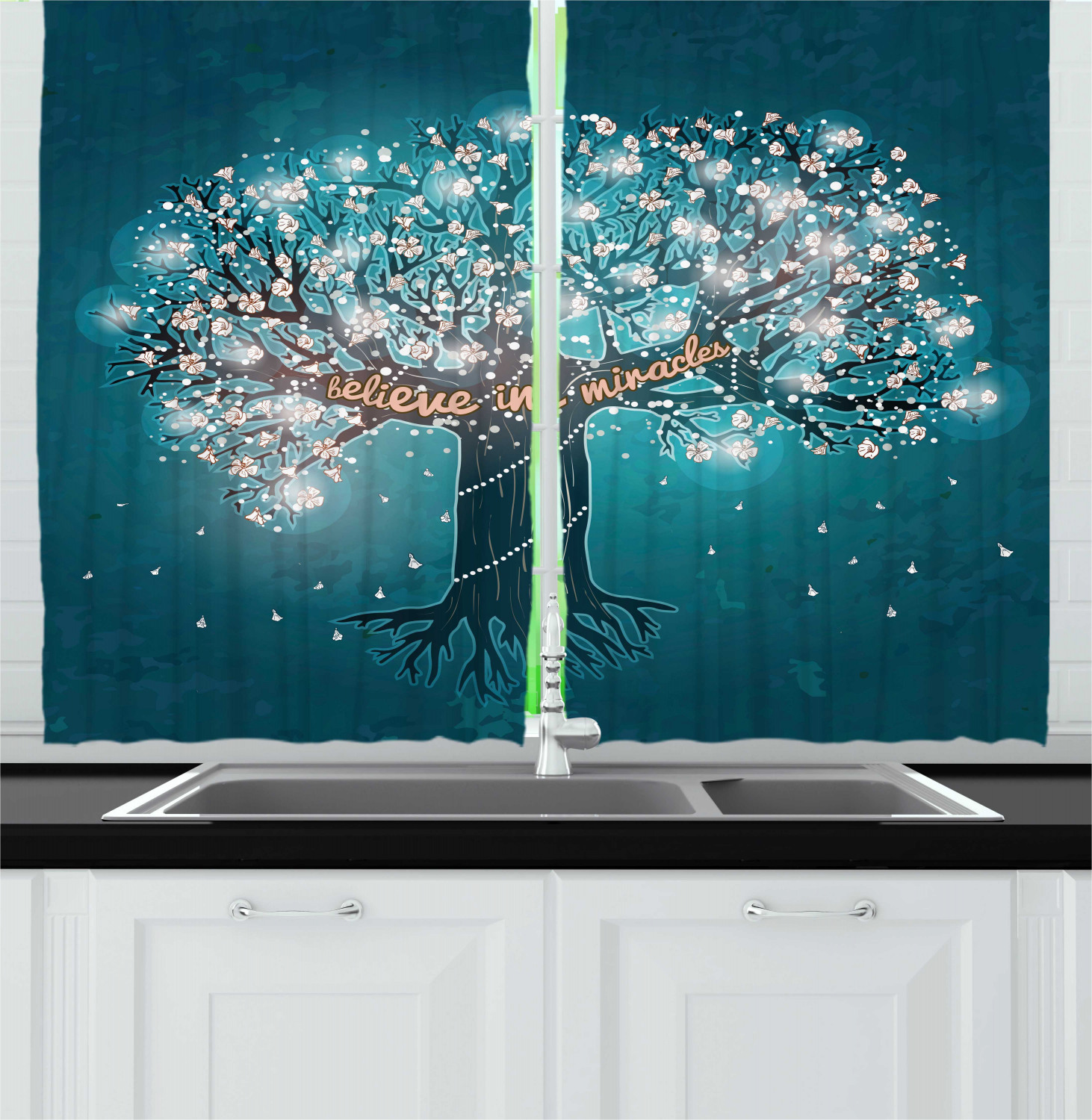 Firefly Curtains 2 Panels Set, Blooming Tree of Life with Believe in ...