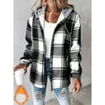 thumbnail image 2 of Plaid Pattern Long Sleeve Shacket Button Down Fleece Lined Hooded Jackets Warm Coat, 2 of 7