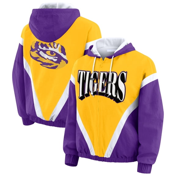 Women's WEAR by Erin Andrews Gold/Purple LSU Tigers Colorblock Full-Zip Hoodie Windbreaker Jacket