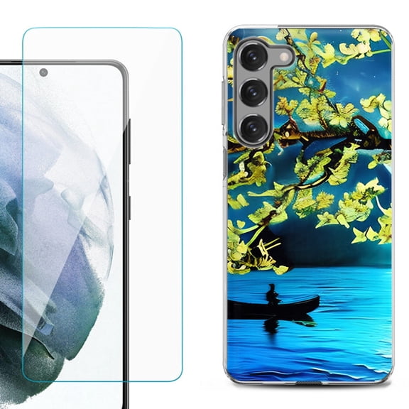 Shockproof Pone Case Cover for Samsung Galaxy S23  / S23 Plus 5G, with Tempered Glass Screen Protector, by OneToughShield ® - Almond Blossom Night