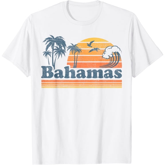 Bahamas Beach Summer Vacation Sunset Vintage 70's Retro T-ShirtMen and women, Black T-shirt, size: Extra large S-4XL